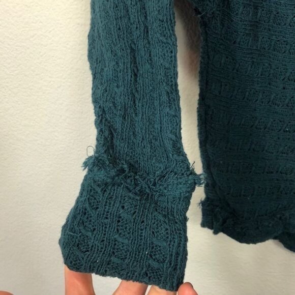 We The Free Thiens Hacci Teal Oversized Top XS Lightweight Textured Knit Raw Hem - Picture 6 of 9